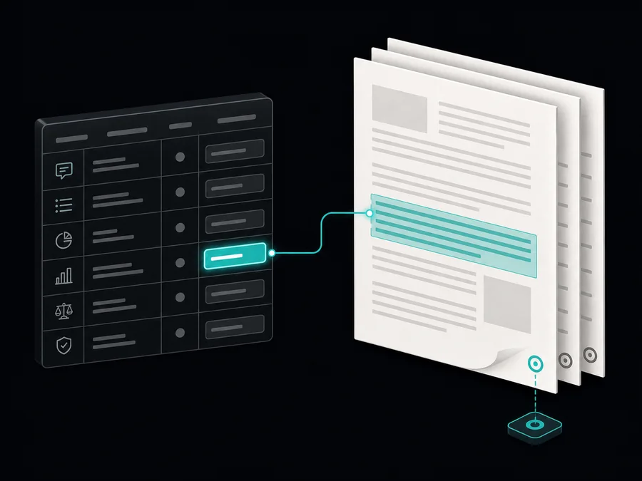 Go from a table entry directly to the supporting passage and page in the original document.
